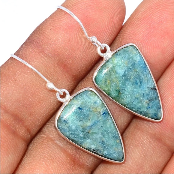 Earth Art hand crafted artisan Jewelry - Gorgeous rare mermaid Kyanite Sterling silver earrings